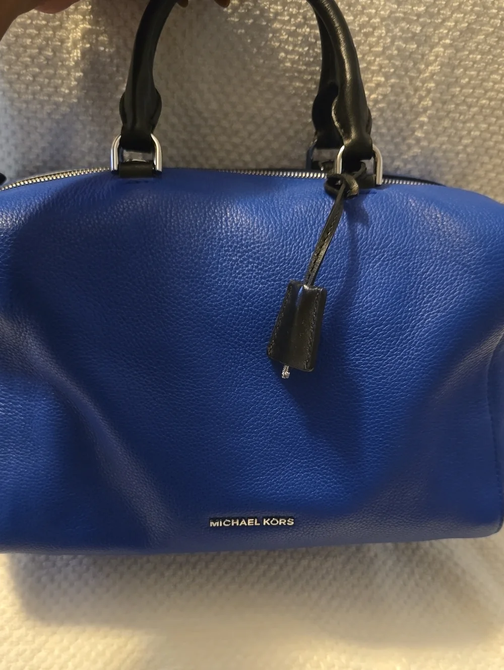 MICHAEL KORS Royal Blue Leather Satchel with Black Handles